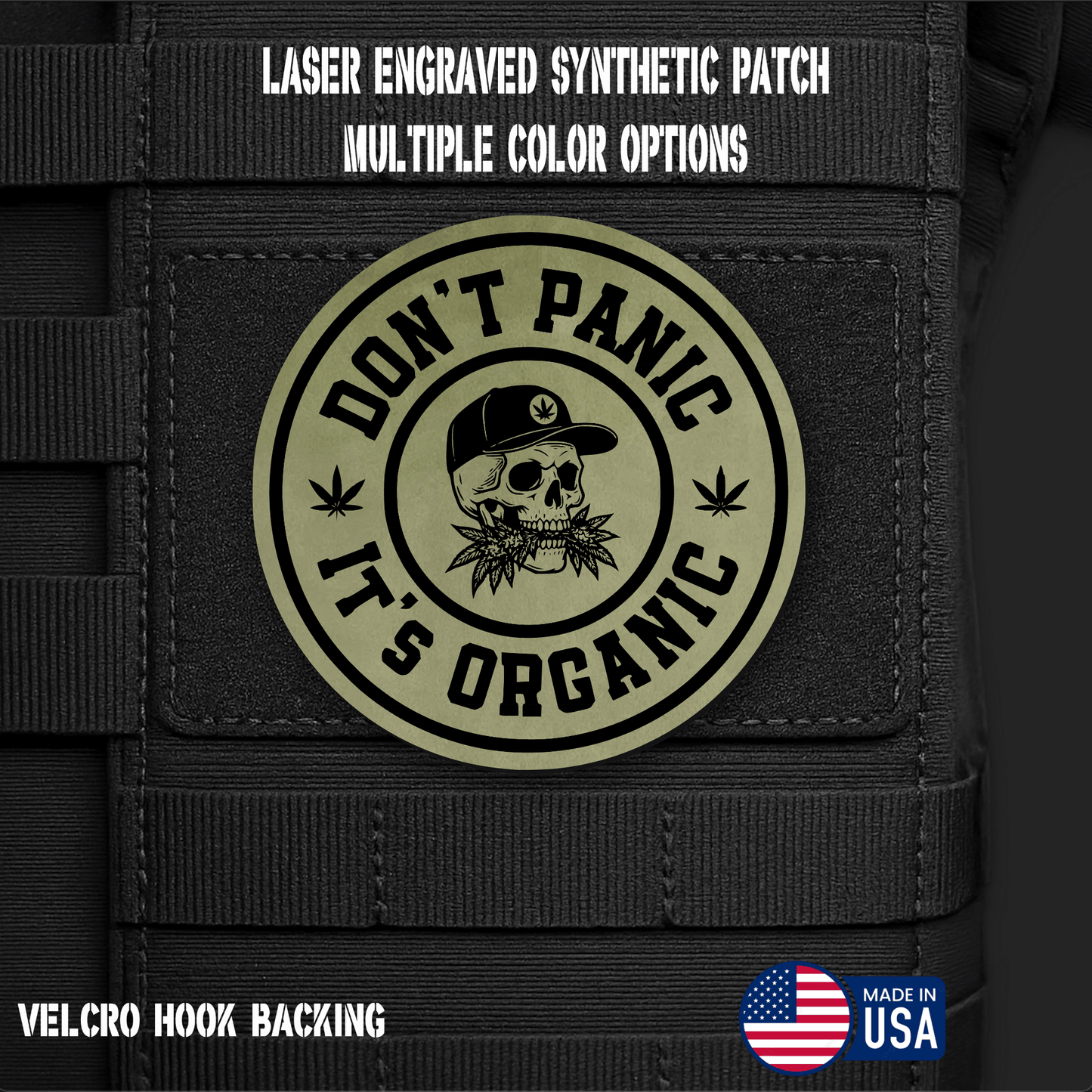Don't Panic It's Organic Funny Morale Patch | Made in USA | VELCRO® Brand Hook Backing - LoneStar Adhesive
