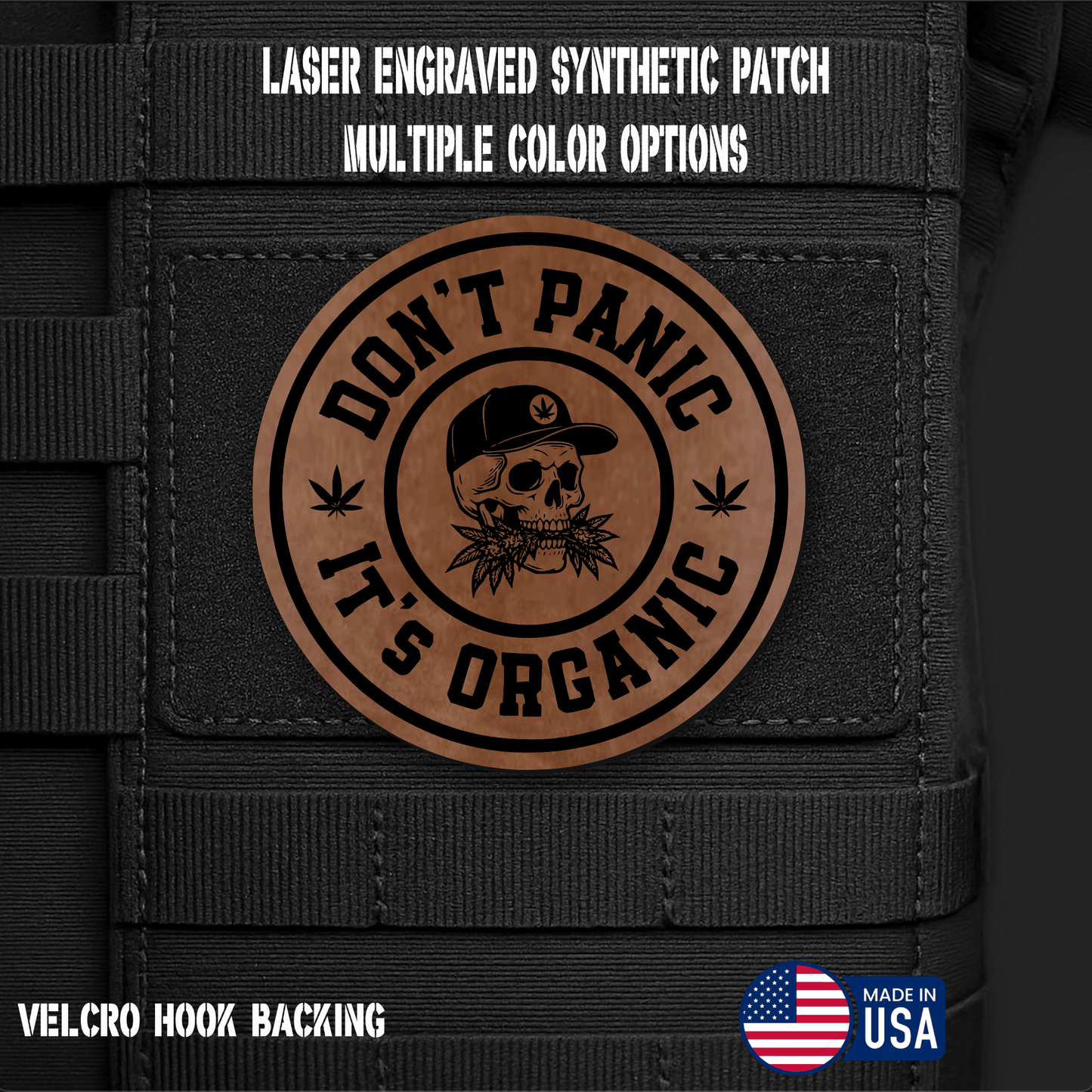 Don't Panic It's Organic Funny Morale Patch | Made in USA | VELCRO® Brand Hook Backing - LoneStar Adhesive