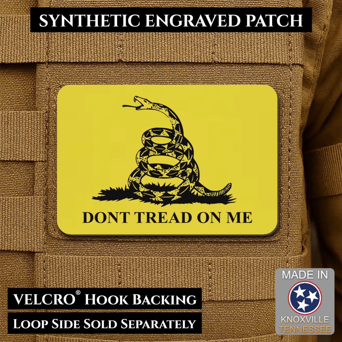 Don’t Tread on Me Gadsden Flag Patch | Made in USA | VELCRO® Brand Hook Backing - LoneStar Adhesive
