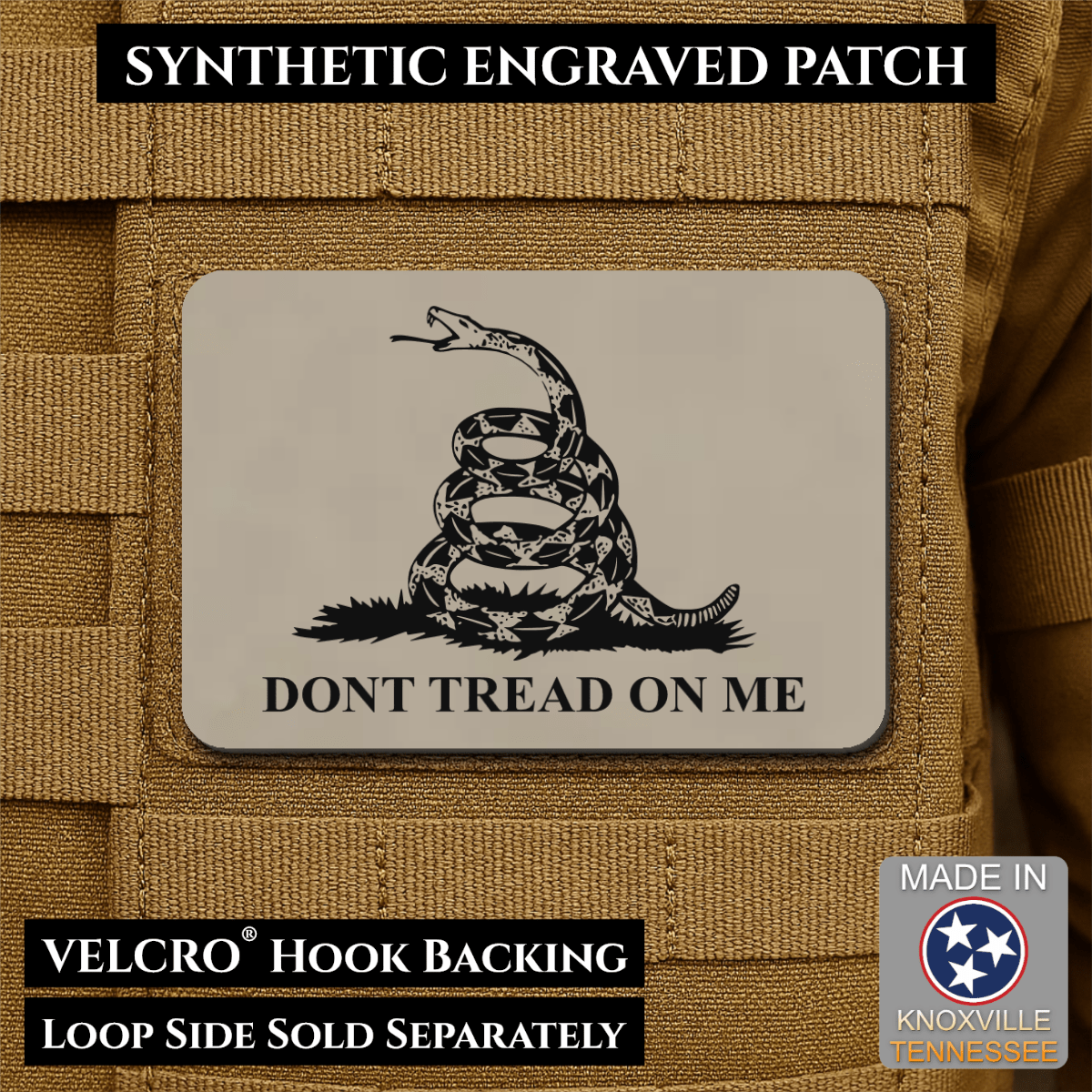 Don’t Tread on Me Gadsden Flag Patch | Made in USA | VELCRO® Brand Hook Backing - LoneStar Adhesive