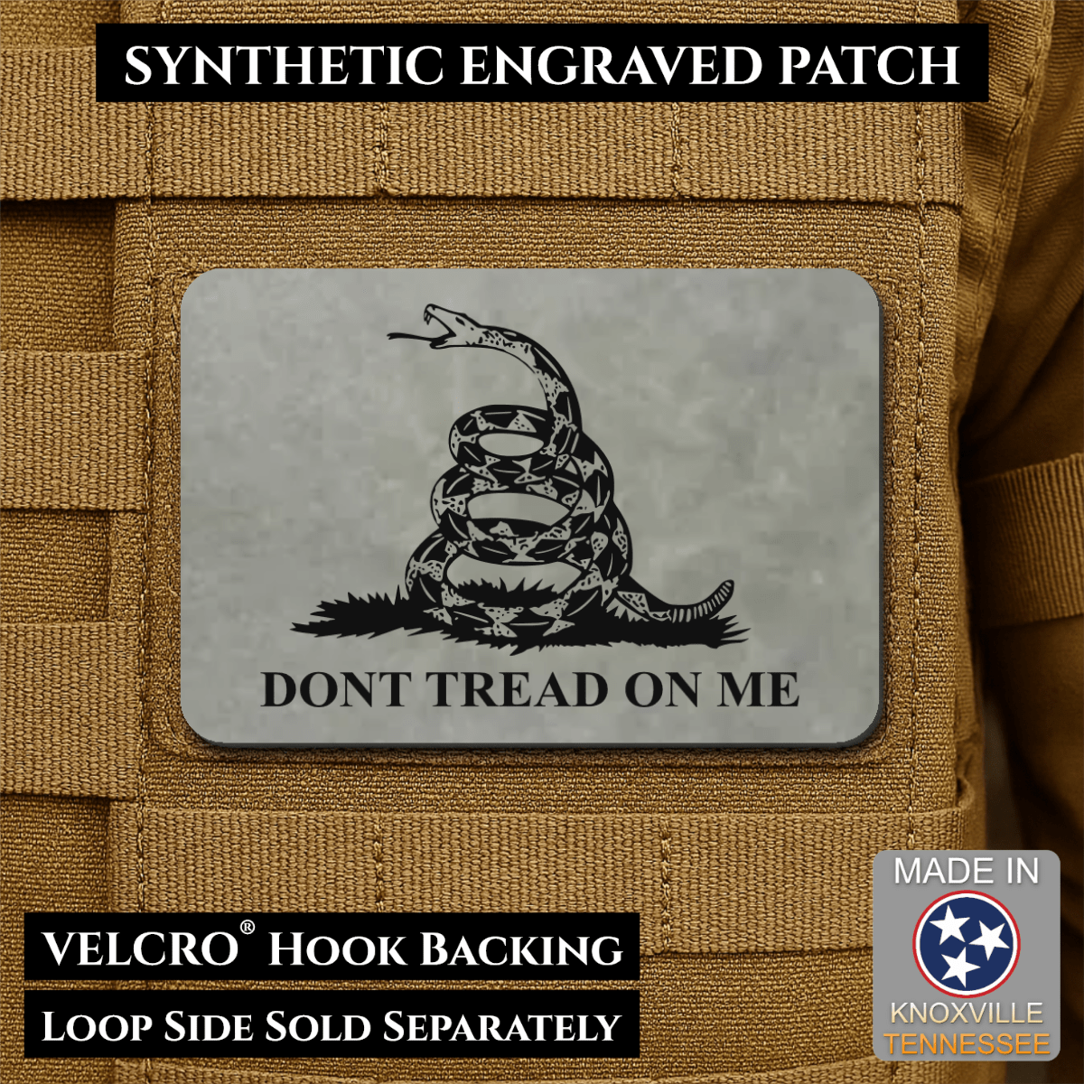 Don’t Tread on Me Gadsden Flag Patch | Made in USA | VELCRO® Brand Hook Backing - LoneStar Adhesive
