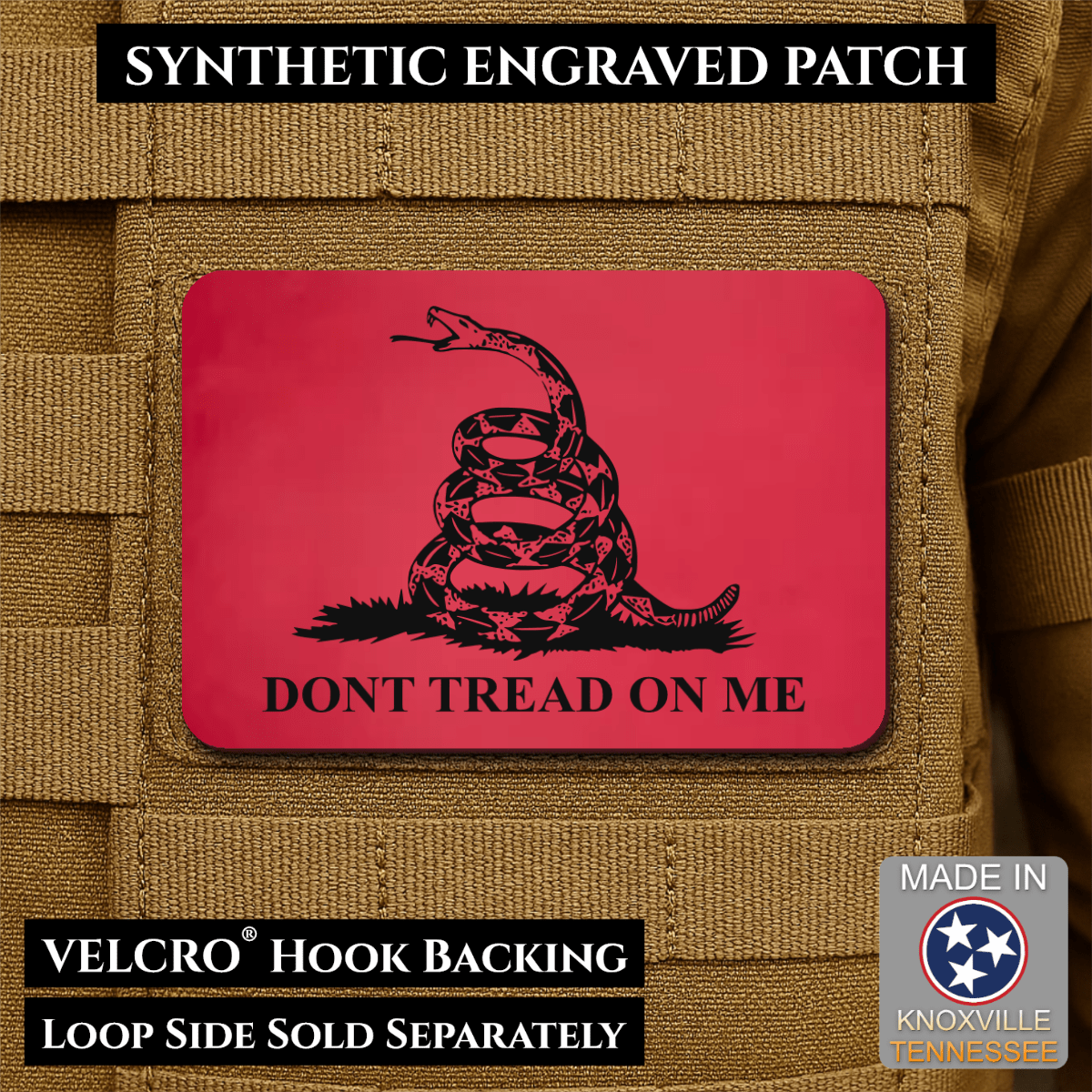 Don’t Tread on Me Gadsden Flag Patch | Made in USA | VELCRO® Brand Hook Backing - LoneStar Adhesive