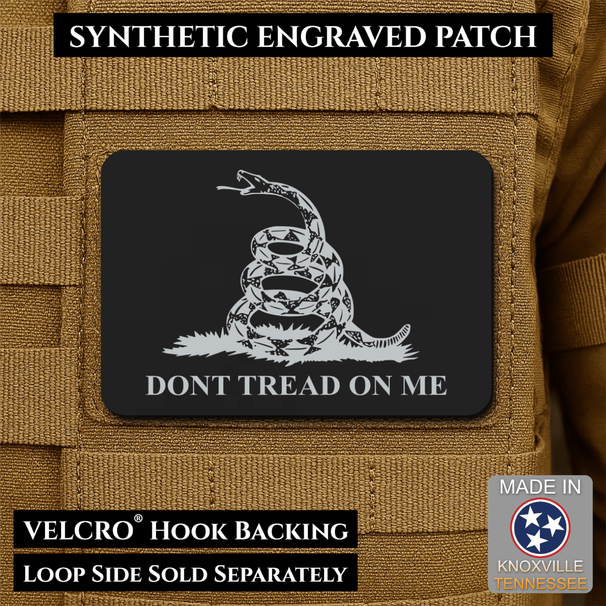 Don’t Tread on Me Gadsden Flag Patch | Made in USA | VELCRO® Brand Hook Backing - LoneStar Adhesive