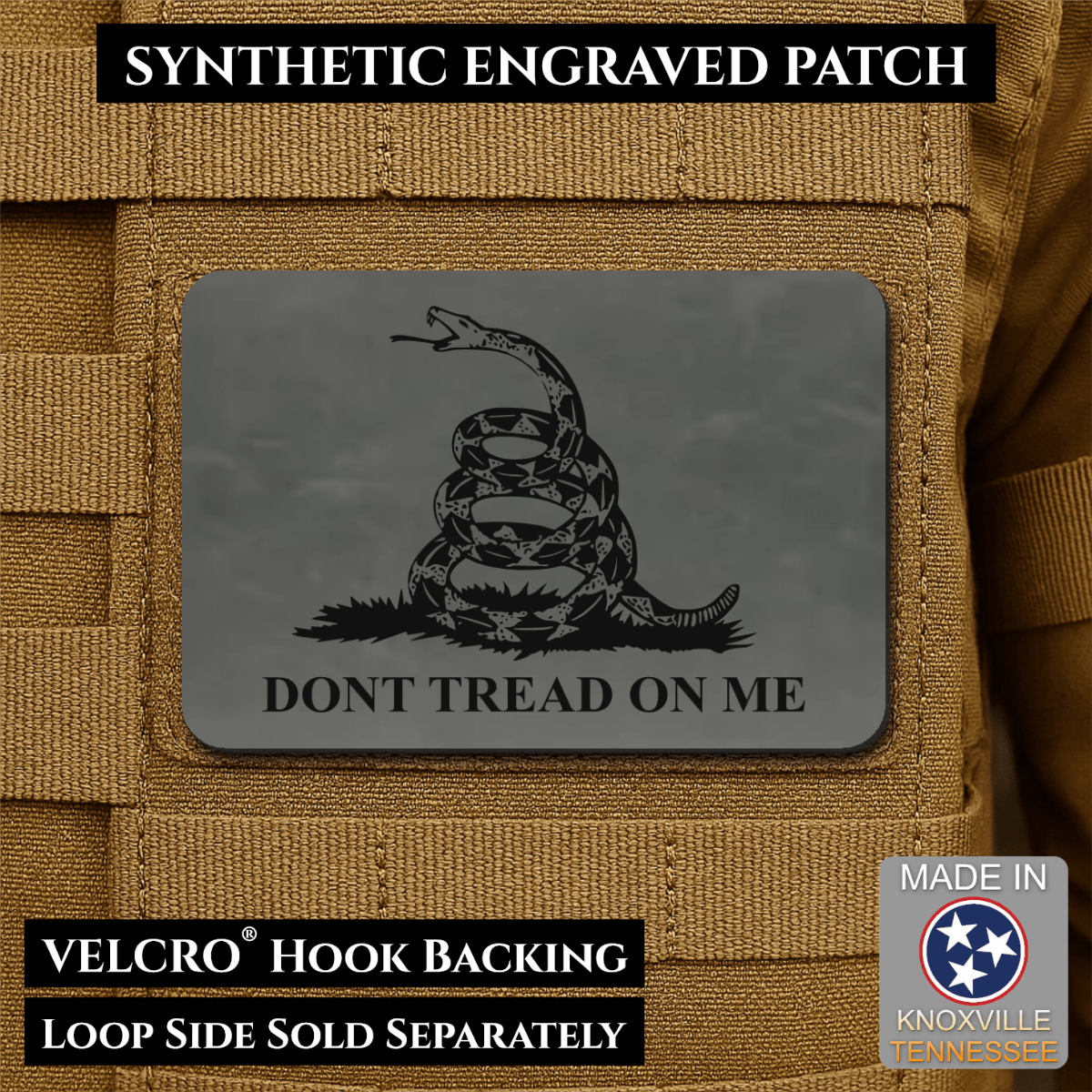 Don’t Tread on Me Gadsden Flag Patch | Made in USA | VELCRO® Brand Hook Backing - LoneStar Adhesive