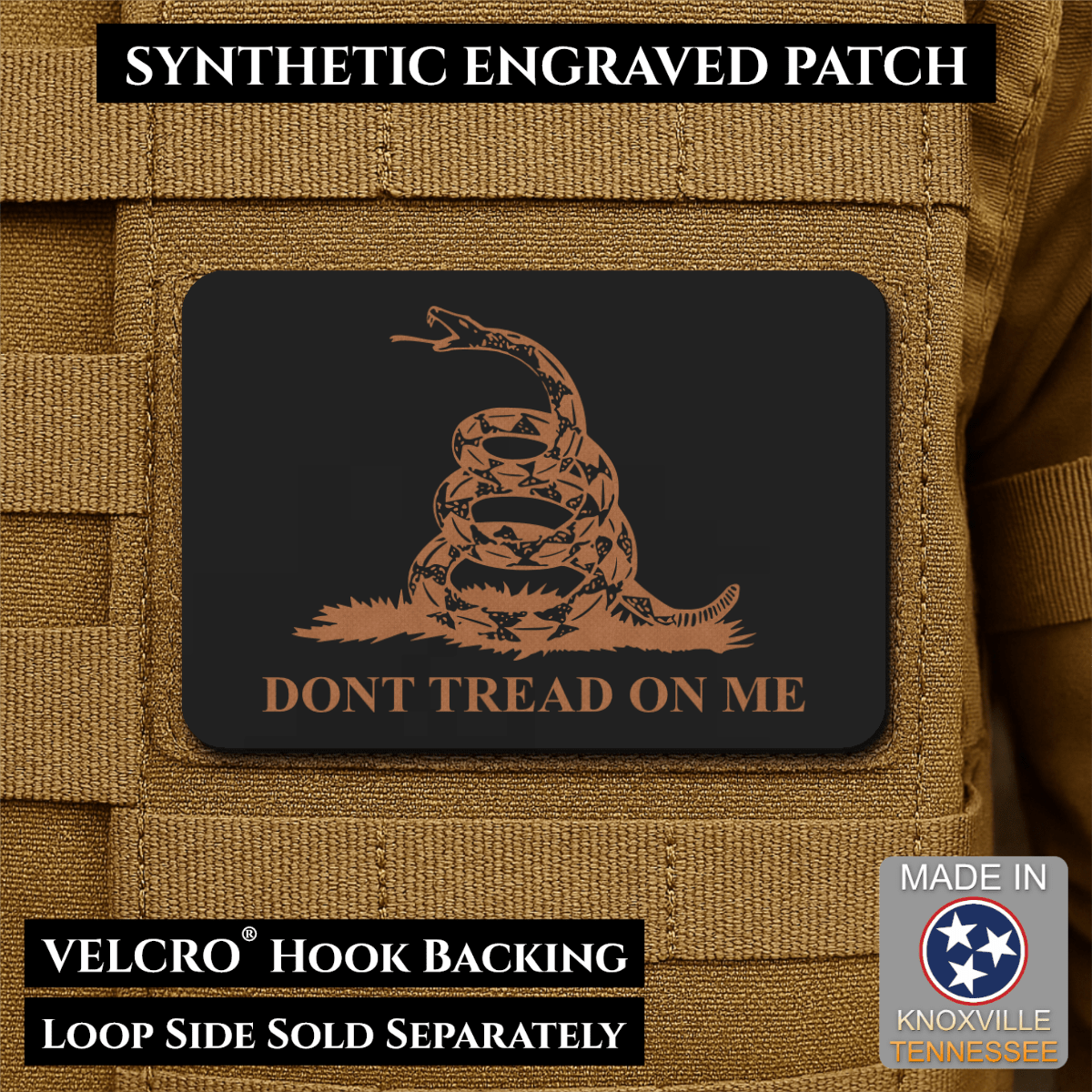 Don’t Tread on Me Gadsden Flag Patch | Made in USA | VELCRO® Brand Hook Backing - LoneStar Adhesive