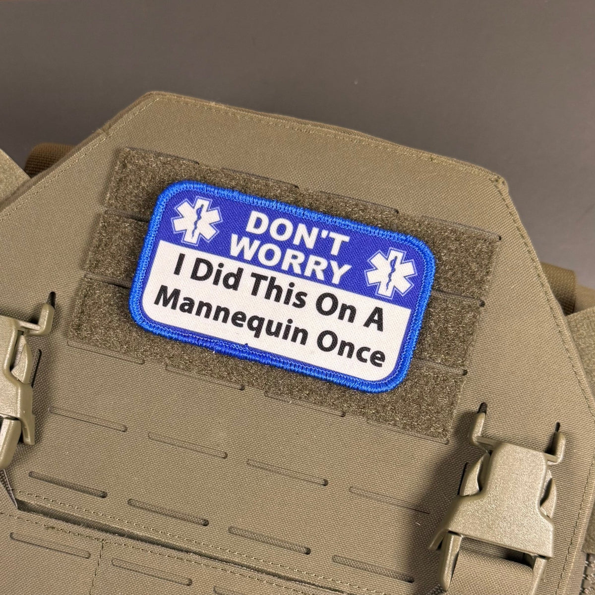 Don’t Worry I Did This On A Mannequin Once Funny Morale Patch, 2.25x4" | Made in USA | VELCRO® Brand Hook Backing - LoneStar Adhesive