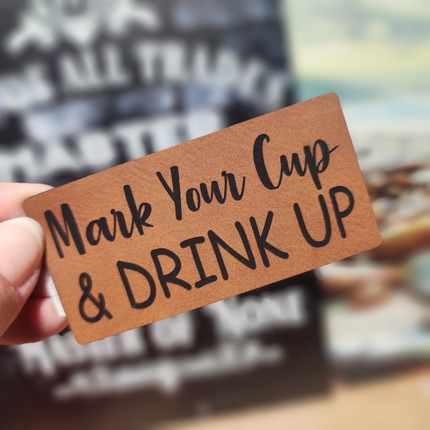 Drink Up and Celebrate Engraved Leatherette Hat Patch - MR01 - LoneStar Adhesive