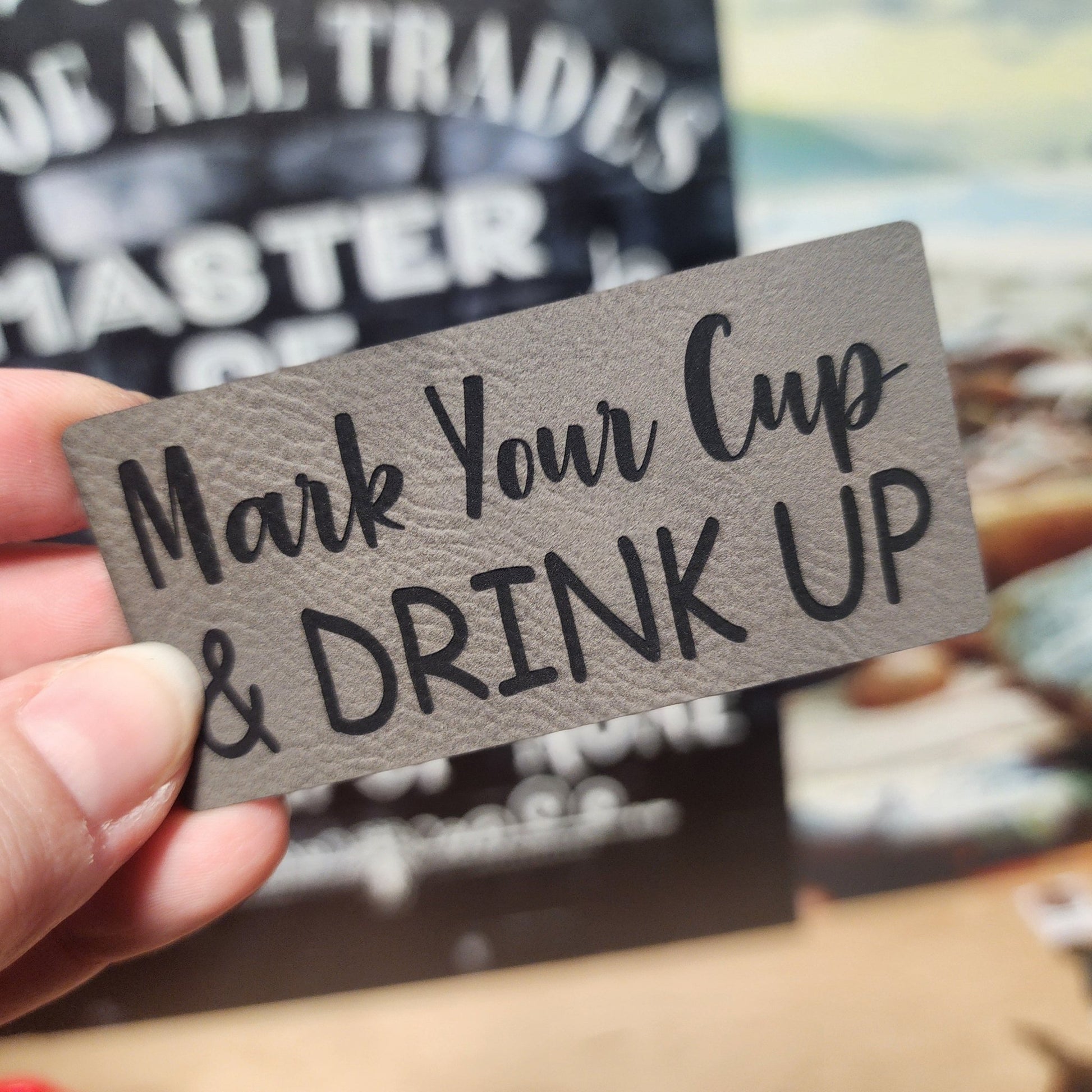 Drink Up and Celebrate Engraved Leatherette Hat Patch - MR01 - LoneStar Adhesive