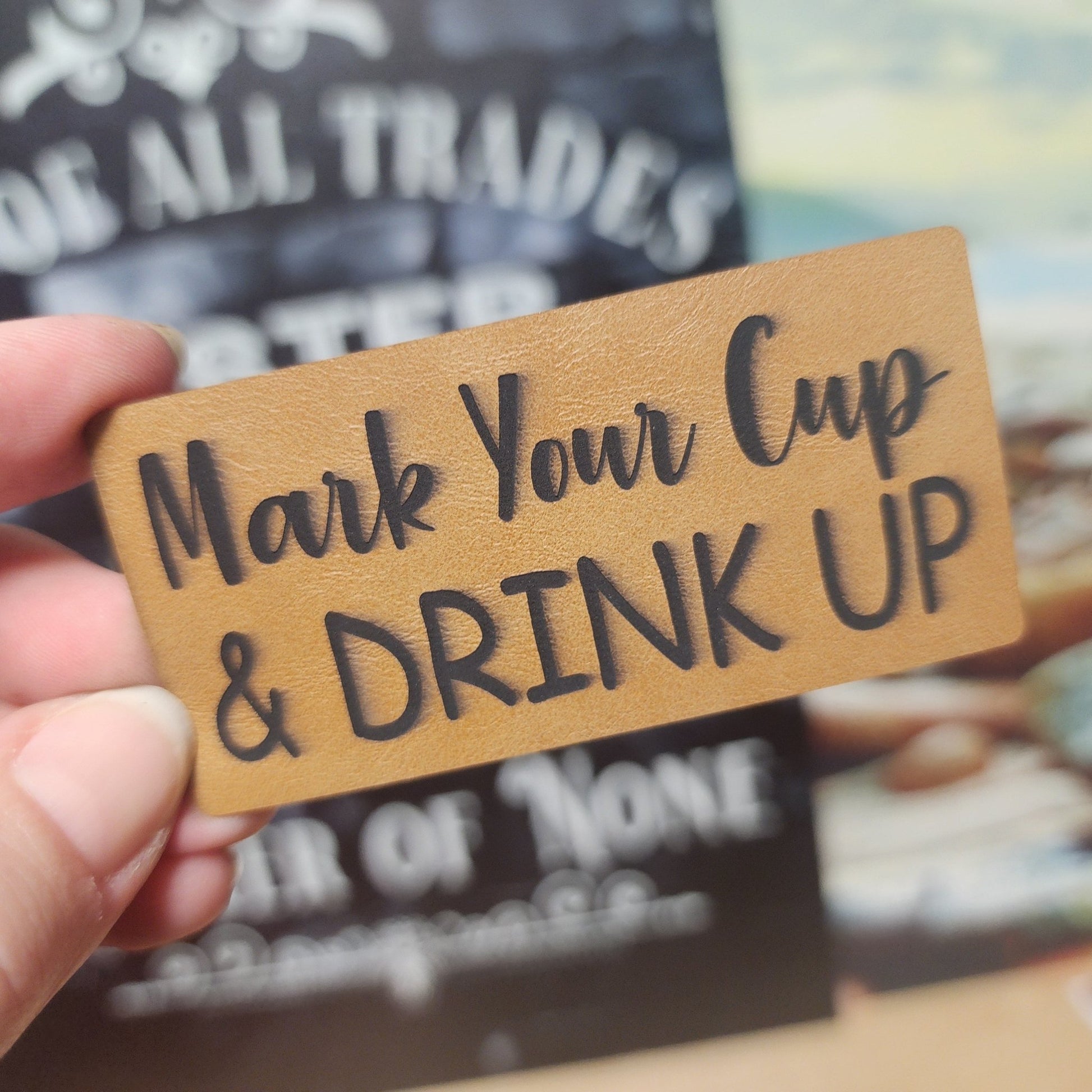 Drink Up and Celebrate Engraved Leatherette Hat Patch - MR01 - LoneStar Adhesive