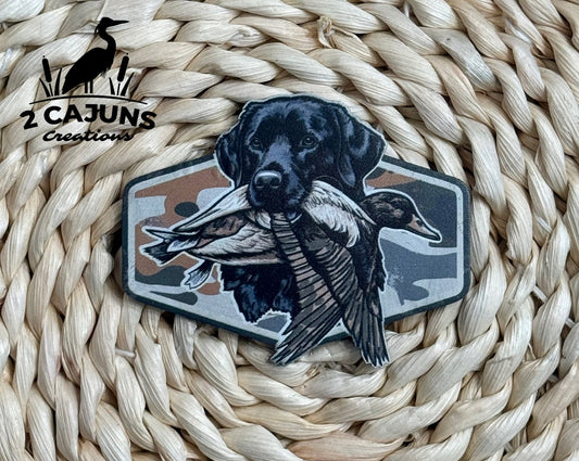 Duck Hunting Dog Camo UV Printed Leatherette Hat Patch - LoneStar Adhesive