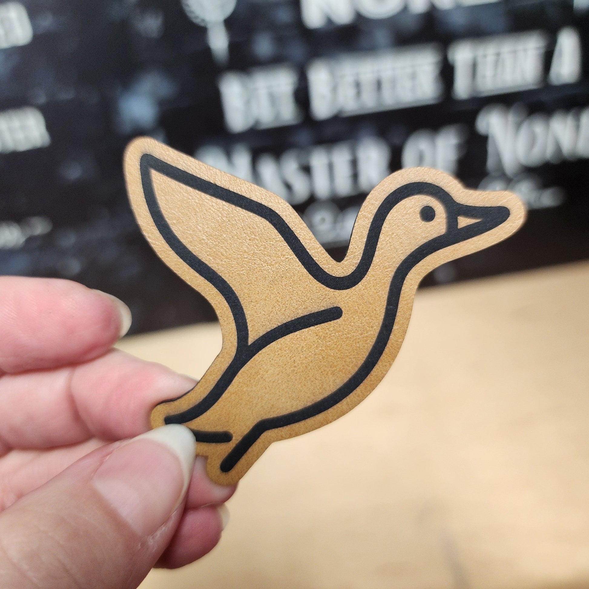 Duck Outline (Saddle Tan) Engraved Leatherette Hat Patch - MR01 - LoneStar Adhesive