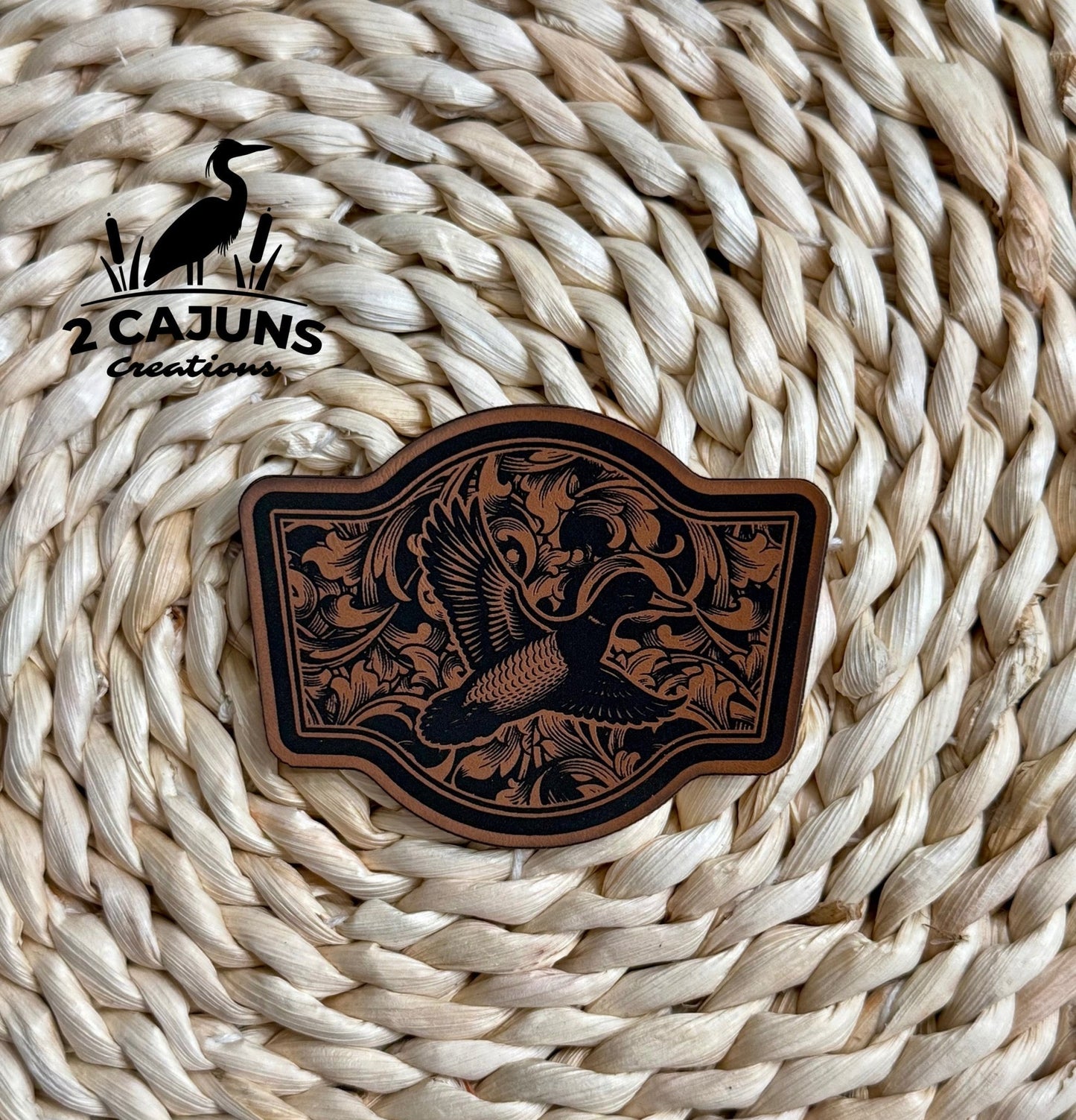 Duck Tooled Pattern Engraved Leatherette Hat Patch - LoneStar Adhesive