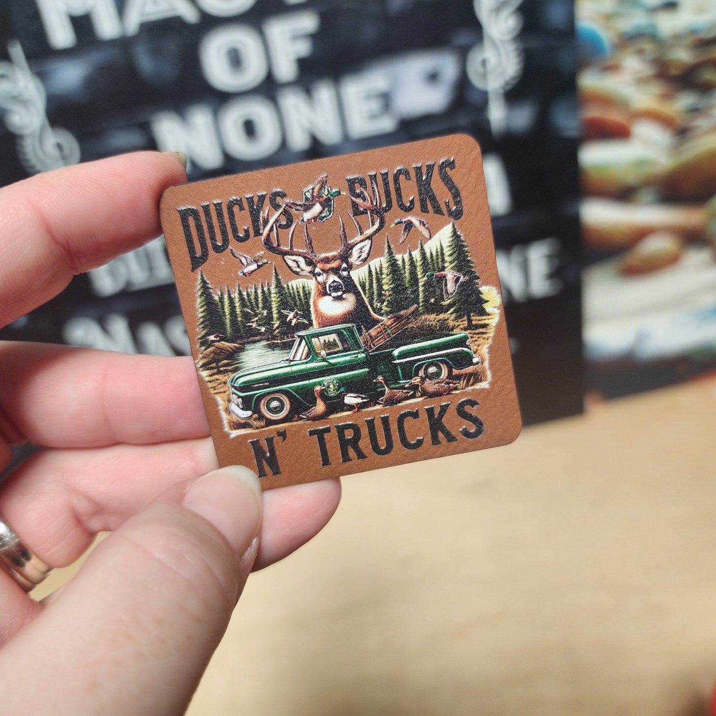 Ducks Bucks Trucks UV Printed Leatherette Hat Patch - MR01 - LoneStar Adhesive