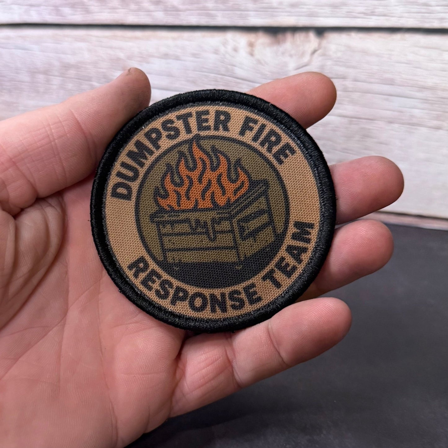 Dumpster Fire Response Team Funny Morale Patch | Made in USA | VELCRO® Brand Hook Backing - LoneStar Adhesive
