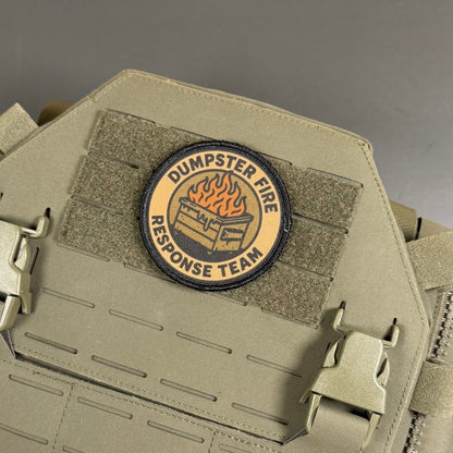 Dumpster Fire Response Team Funny Tactical Morale Patch, 3" Round | Made in USA | VELCRO® Brand Hook Backing - LoneStar Adhesive