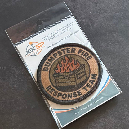 Dumpster Fire Response Team Funny Tactical Morale Patch, 3" Round | Made in USA | VELCRO® Brand Hook Backing - LoneStar Adhesive