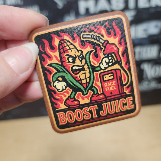 E85 Boost Juice UV Printed Leatherette Hat Patch - MR01 - LoneStar Adhesive