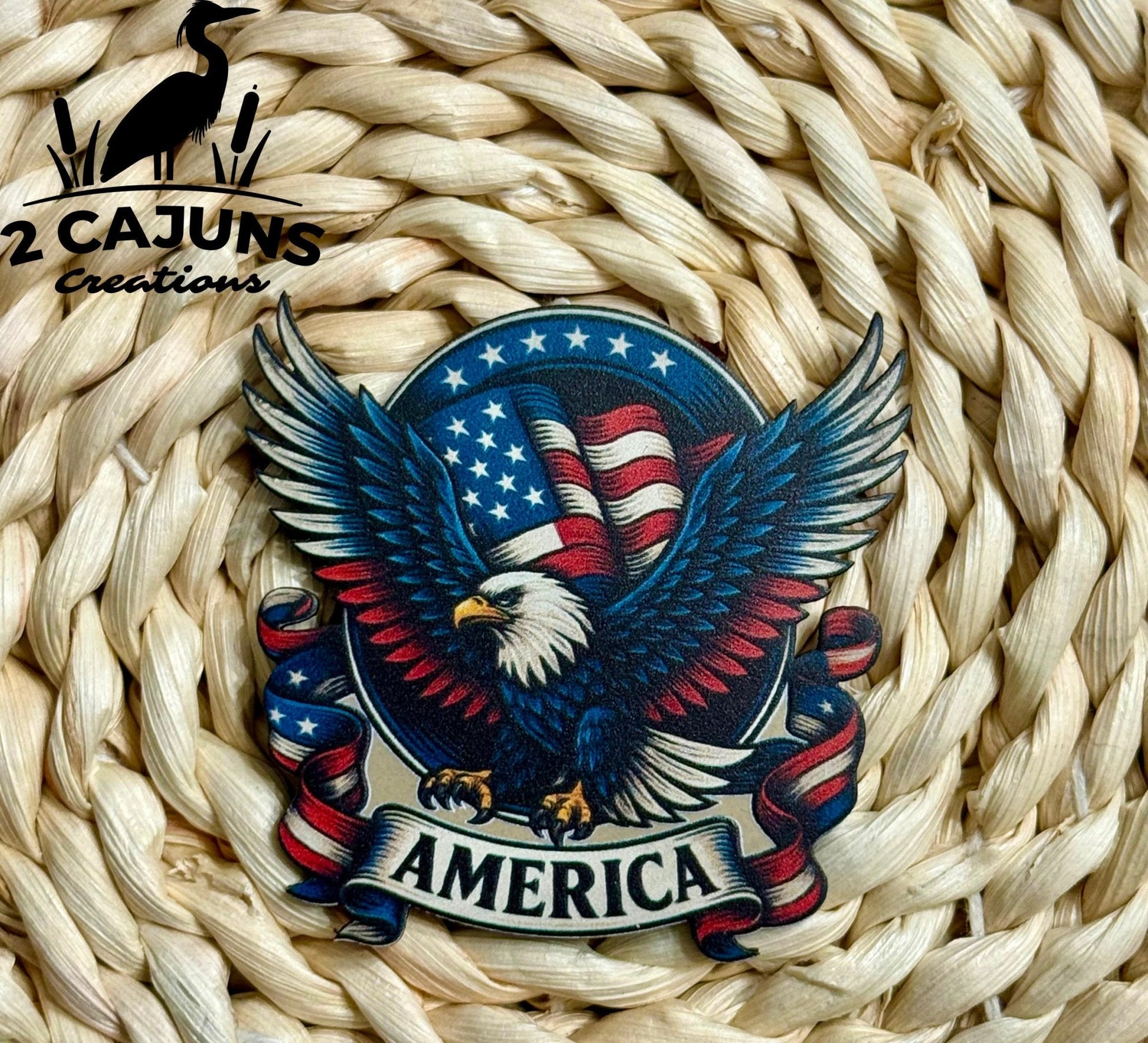 Eagle Flag America Patriotic UV Printed Leatherette Hat Patch - LoneStar Adhesive