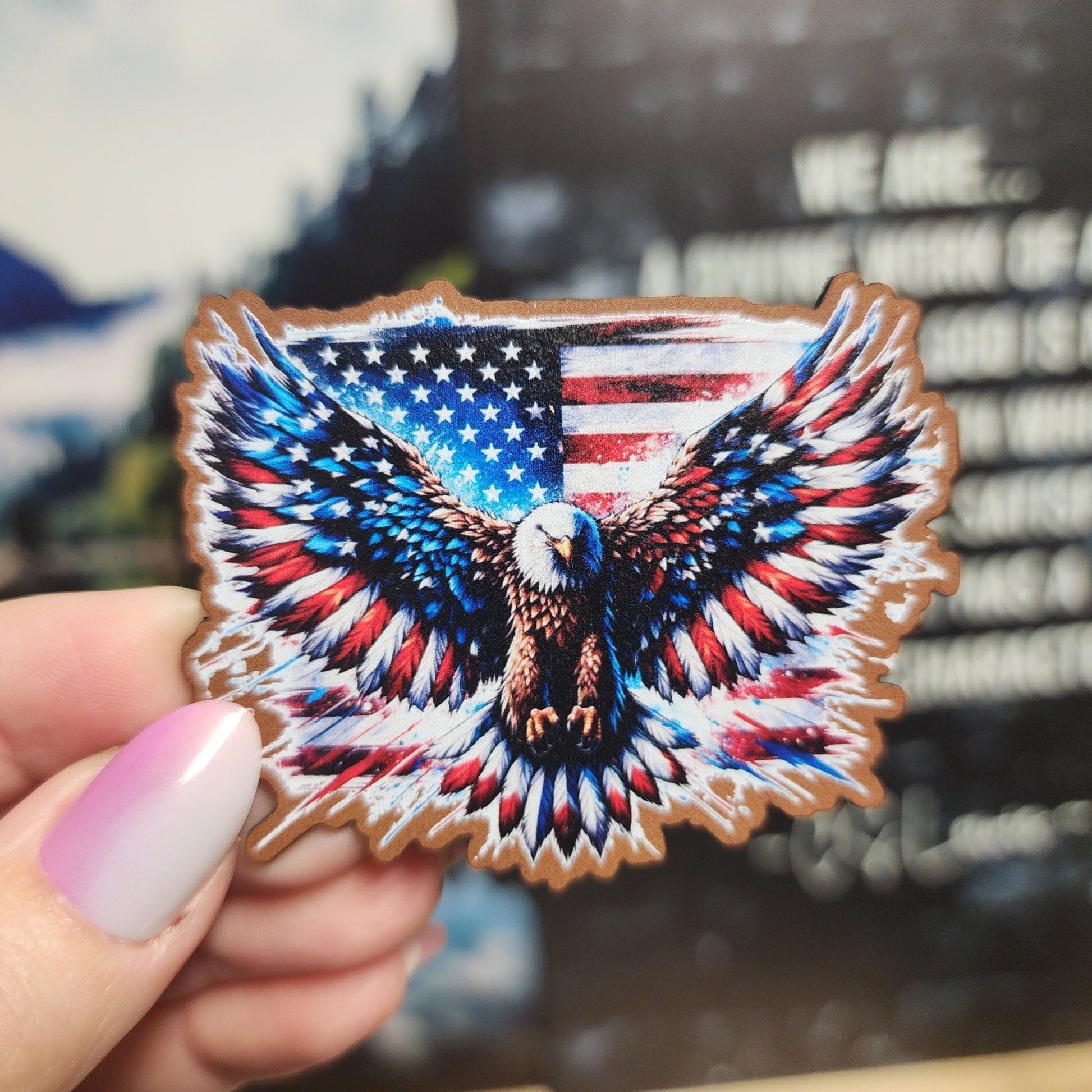 Eagle with American Flag UV Printed Leatherette Hat Patch - MR01 - LoneStar Adhesive