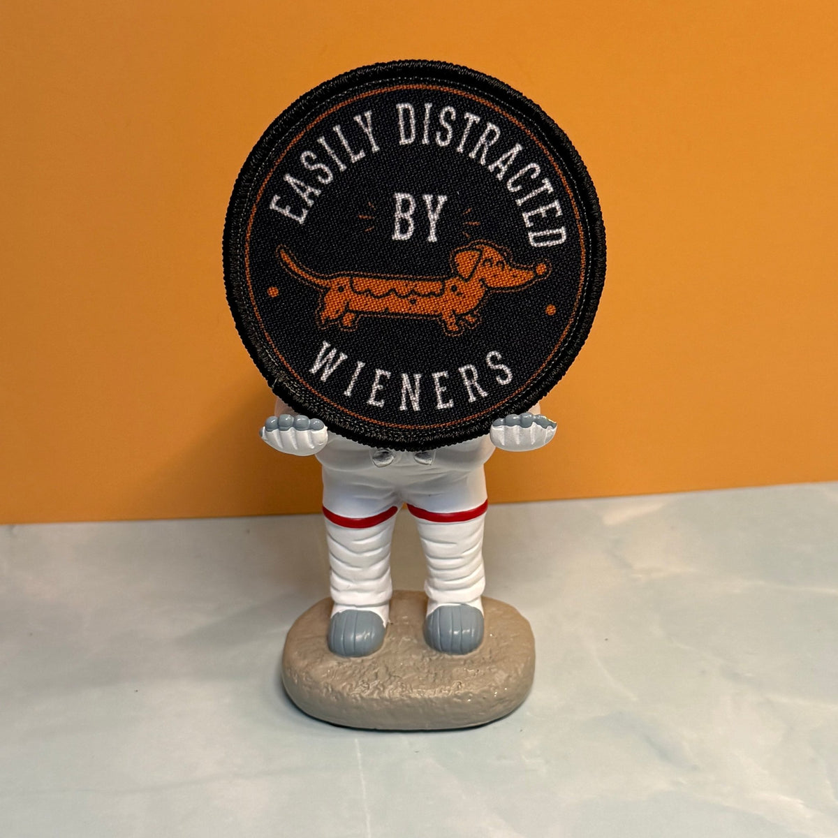 Easily Distracted by Wieners Dachshund Printed Patch, 3" Round | VELCRO® Brand Hook Backing - #LoneStar Adhesive#