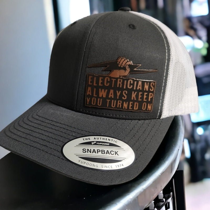 Electricians Always Keep you Turned On Leather Patch Trucker Hat for Electricians - #LoneStar Adhesive#