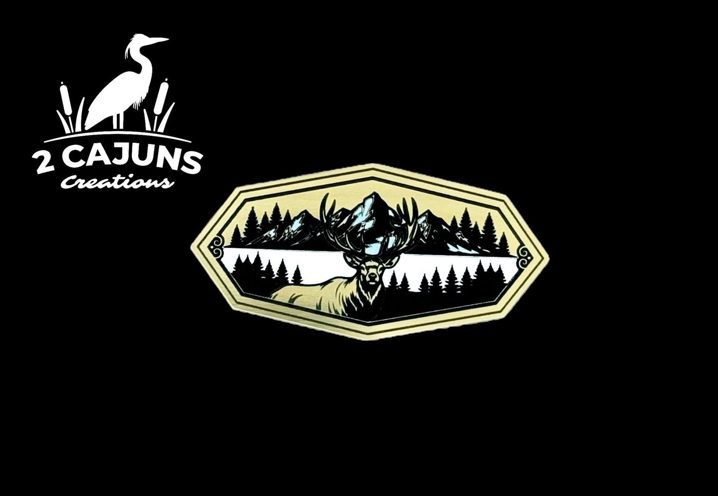 Elk Hexagon with Mountains Gold Black White Acrylic Hat Patch - LoneStar Adhesive