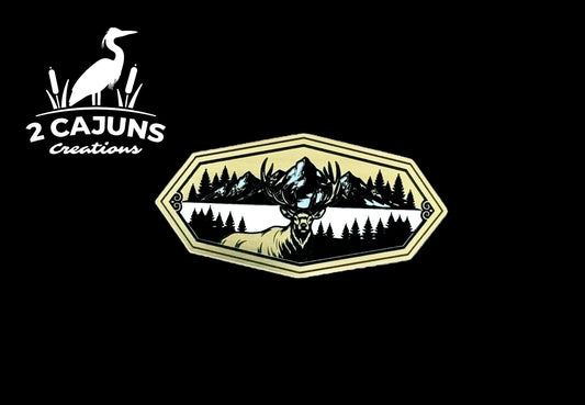 Elk Hexagon with Mountains Gold Black White Acrylic Hat Patch - LoneStar Adhesive