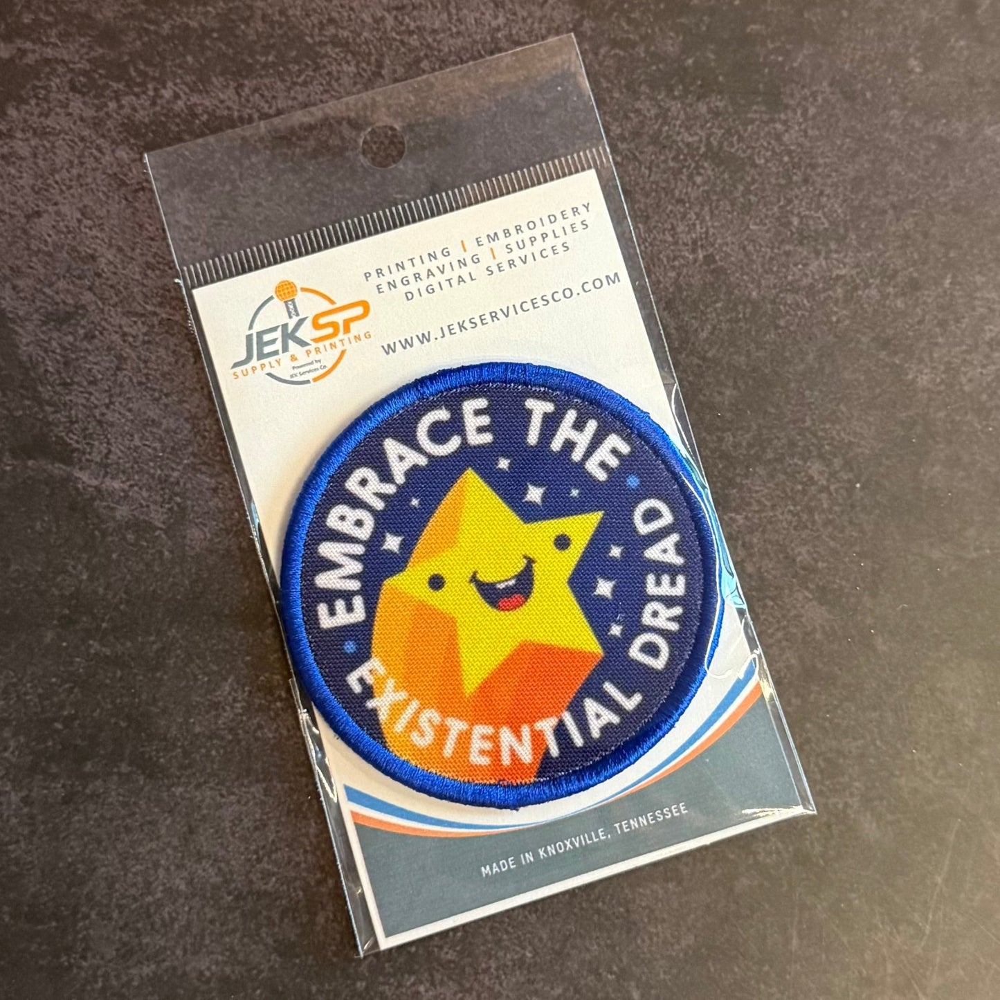 Embrace the Existential Dread Funny Morale Patch | Made in USA | VELCRO® Brand Hook Backing - LoneStar Adhesive