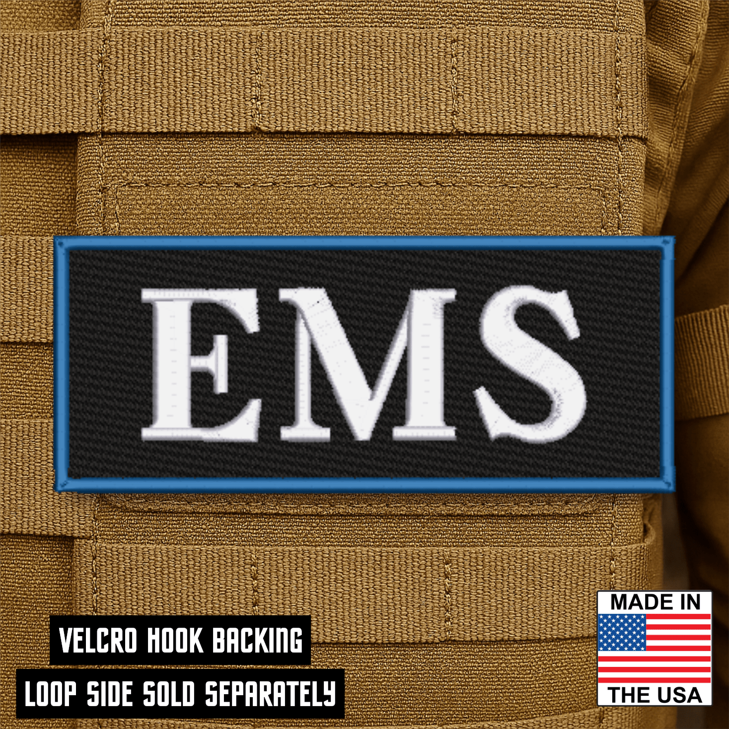 EMS ID Plate Carrier Patch 2.5" x 6" Hook & Loop | Made in USA - LoneStar Adhesive