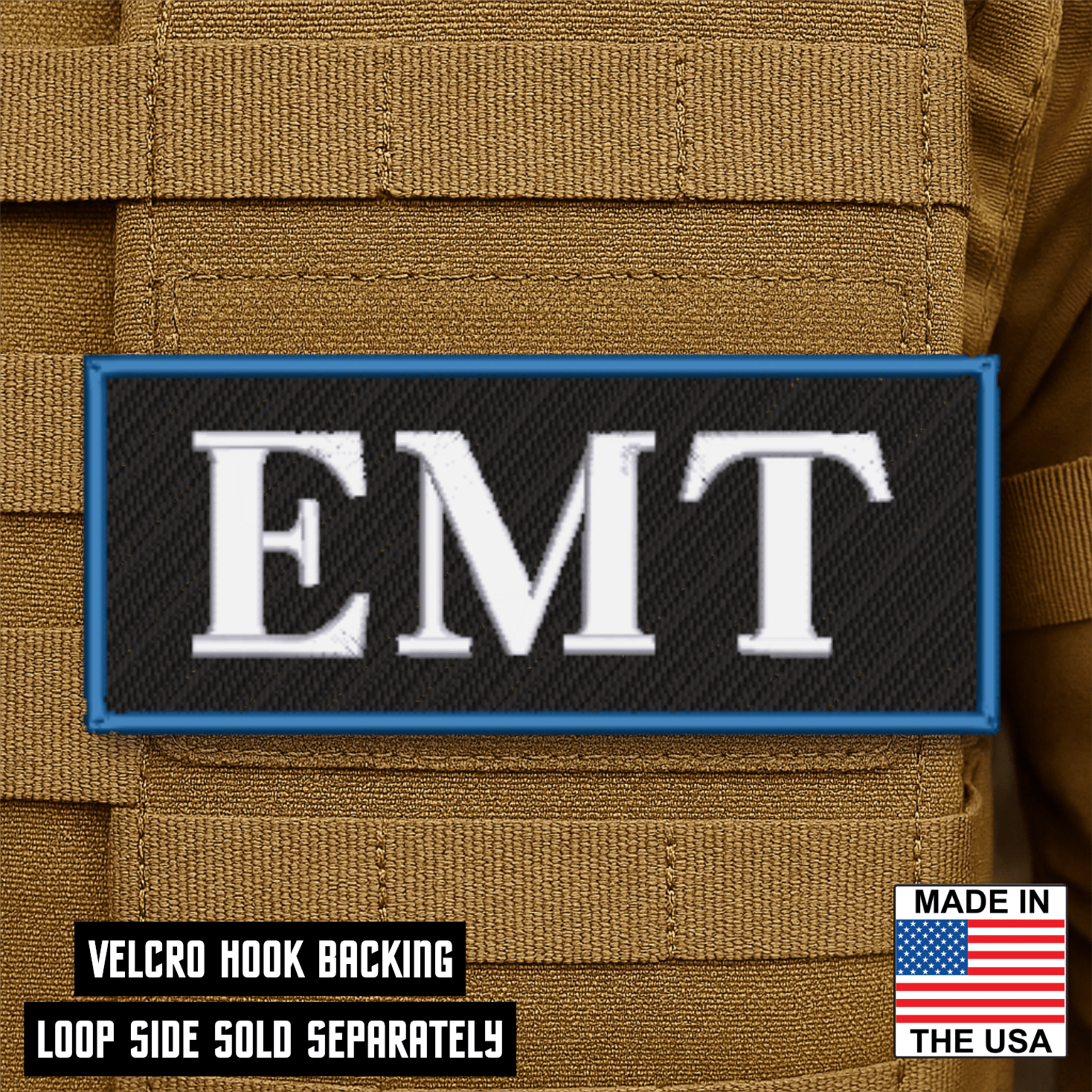 EMT ID Plate Carrier Patch 2.5" x 6" Hook & Loop | Made in USA - LoneStar Adhesive