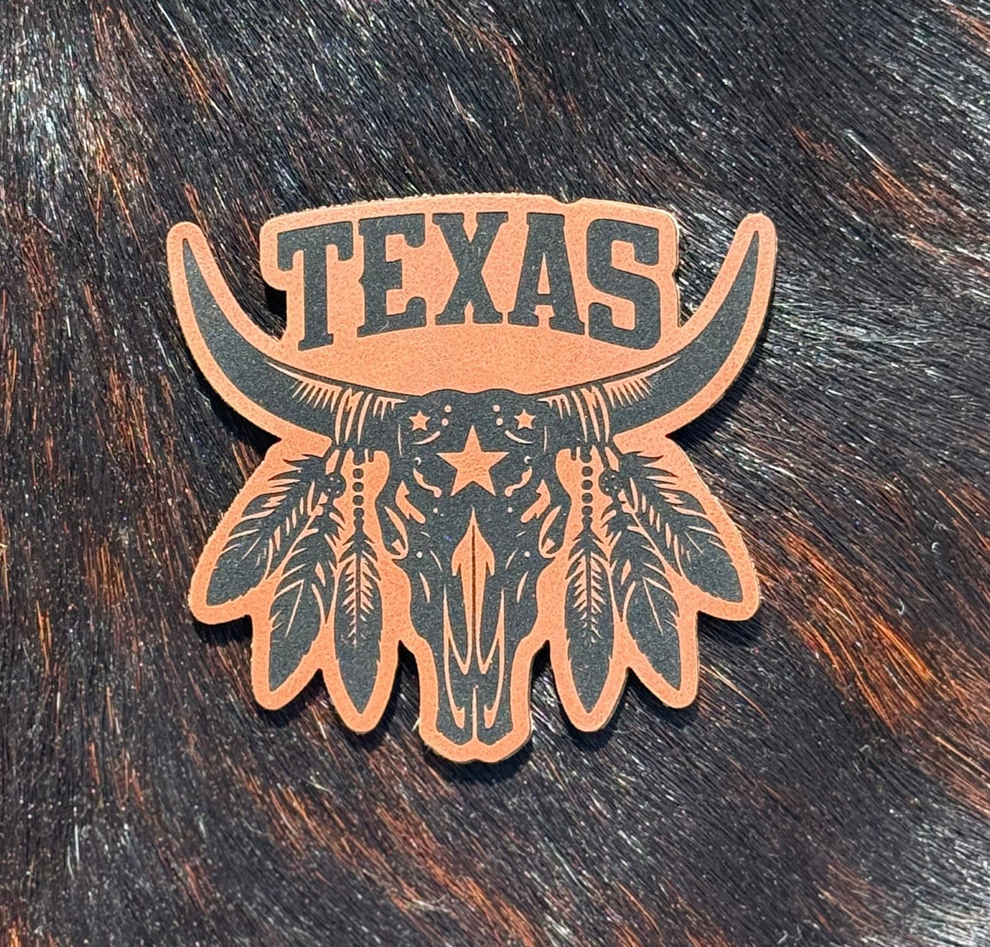 Engraved Texas Longhorn Skull Patch - LoneStar Adhesive