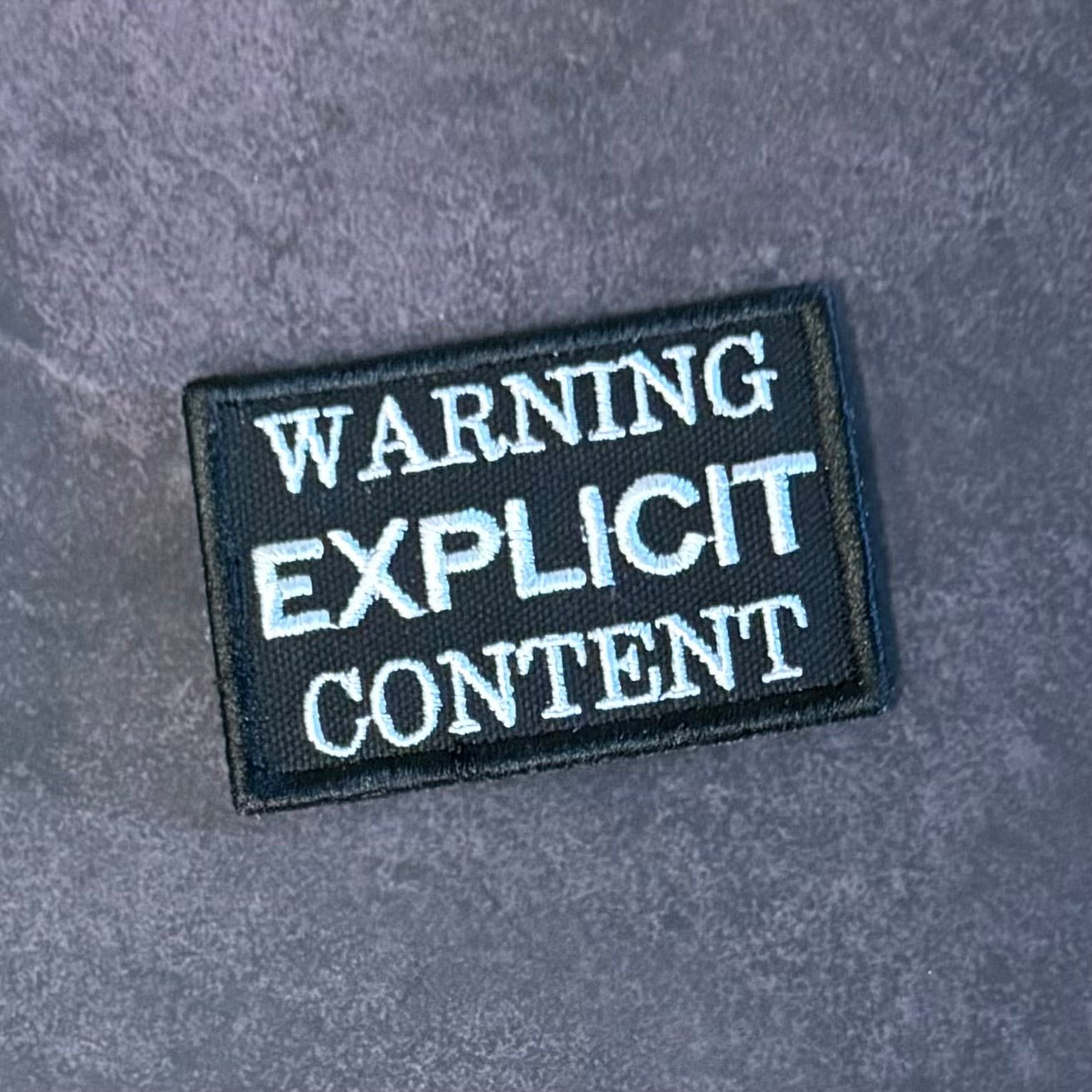 Explicit Content Warning Funny Morale Patch, 2x3" | Made in USA | VELCRO® Brand Hook Backing - LoneStar Adhesive