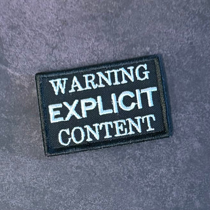 Explicit Content Warning Funny Morale Patch, 2x3" | Made in USA | VELCRO® Brand Hook Backing - LoneStar Adhesive