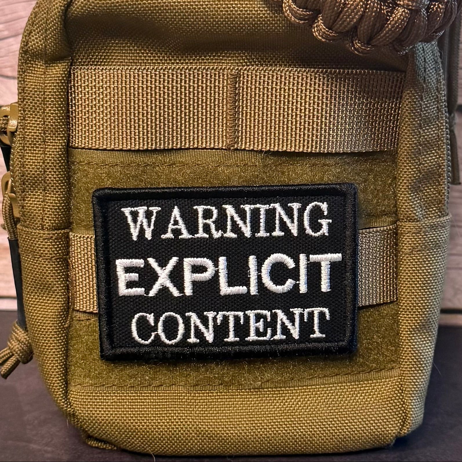 Explicit Content Warning Funny Morale Patch, 2x3" | Made in USA | VELCRO® Brand Hook Backing - LoneStar Adhesive