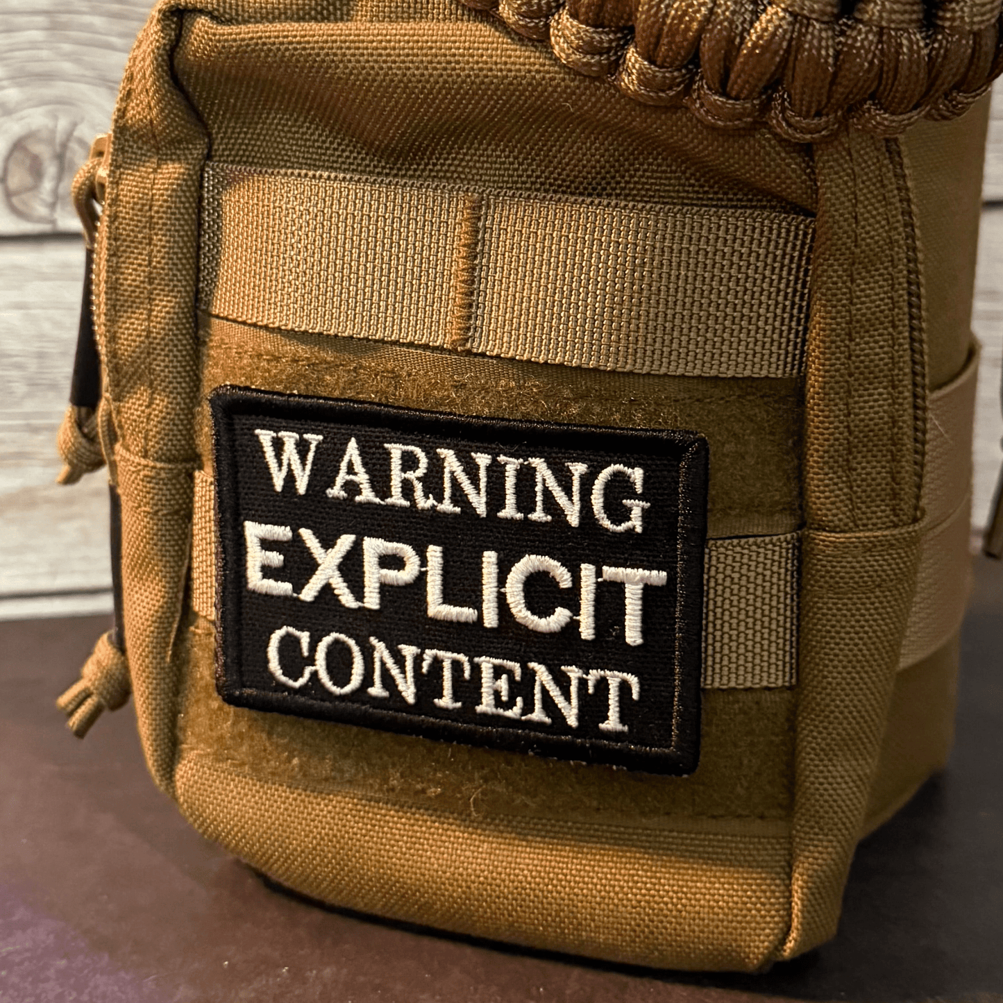 Explicit Content Warning Funny Morale Patch | Made in USA | VELCRO® Brand Hook Backing - LoneStar Adhesive