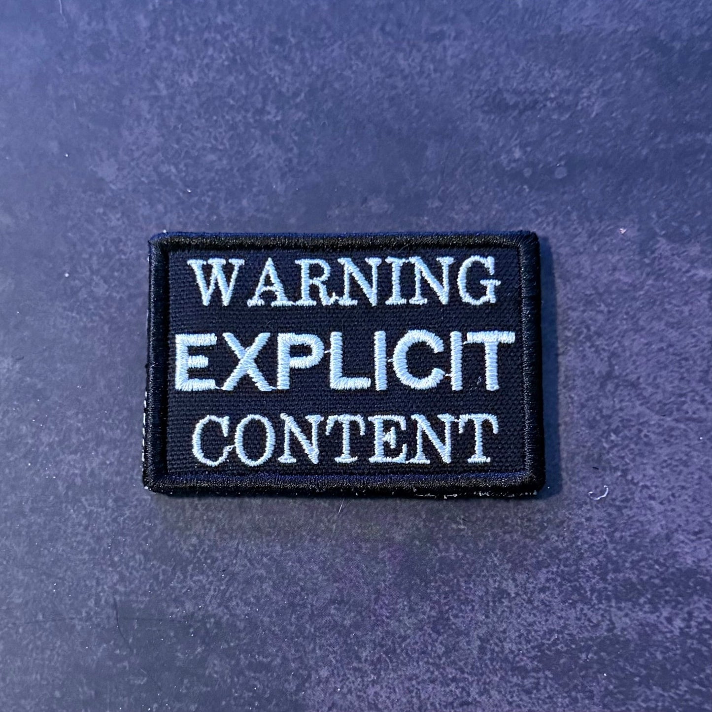 Explicit Content Warning Funny Morale Patch | Made in USA | VELCRO® Brand Hook Backing - LoneStar Adhesive
