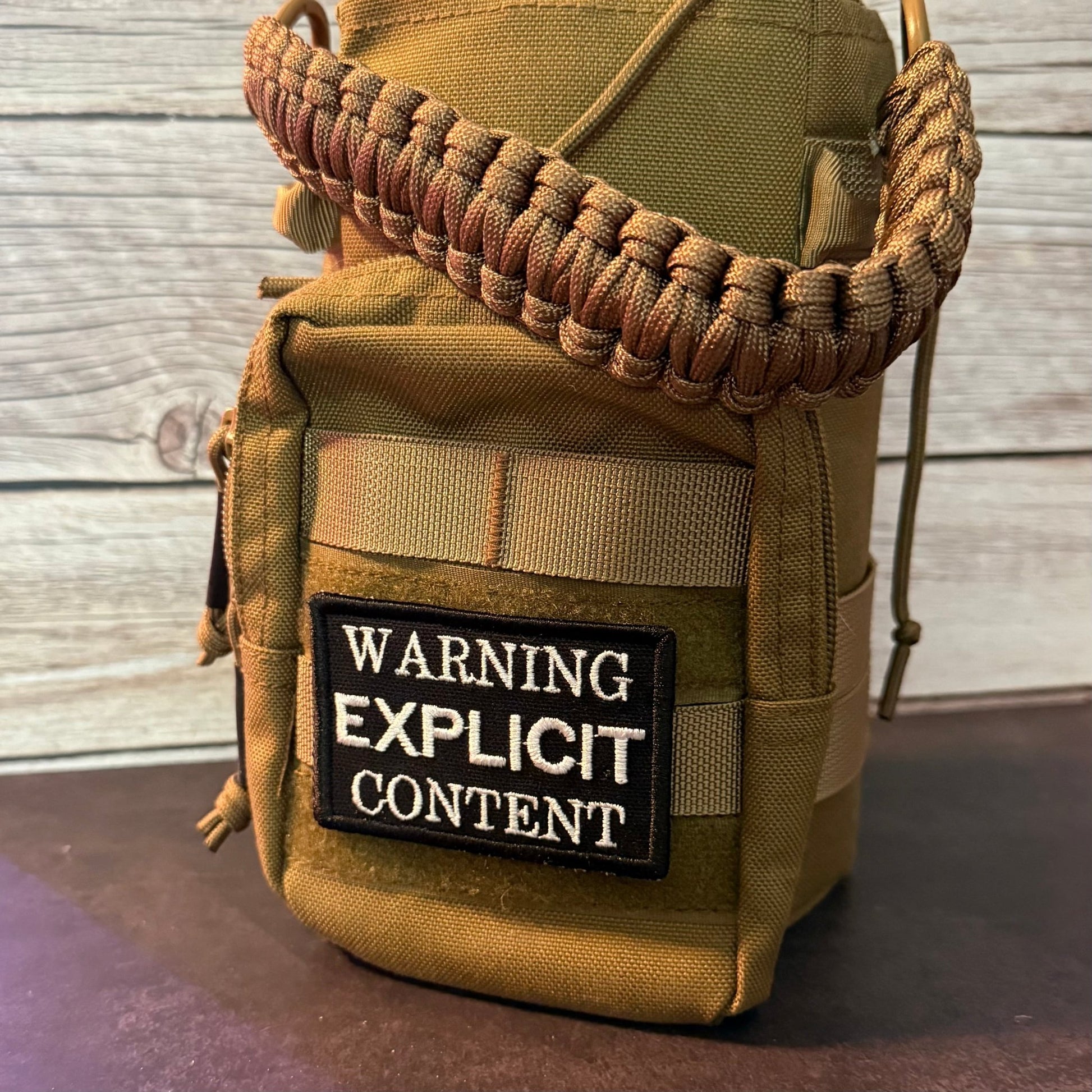 Explicit Content Warning Funny Morale Patch | Made in USA | VELCRO® Brand Hook Backing - LoneStar Adhesive