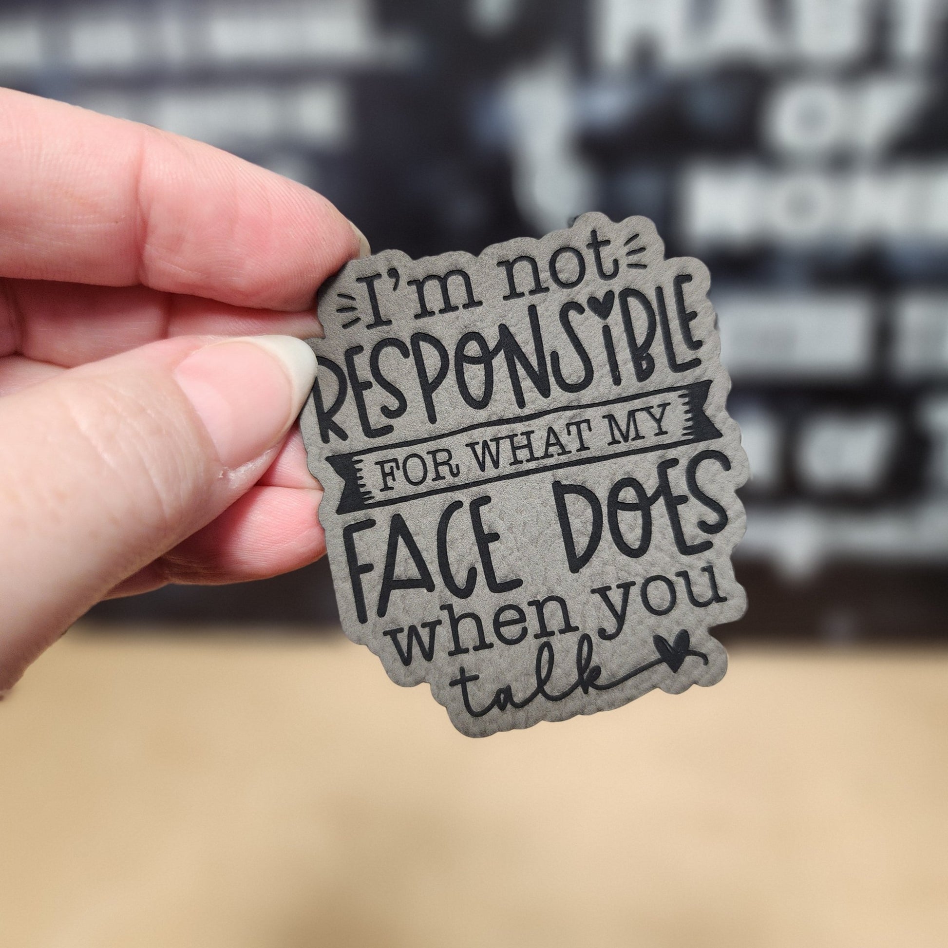 Face Expressions (Grey) Engraved Leatherette Hat Patch - MR01 - LoneStar Adhesive