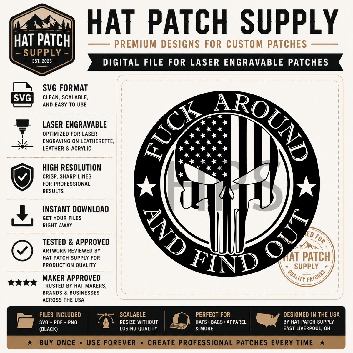 FAFO Hat Patch Bundle | 4 Bold Designs | Digital Files for Laser Engraving - LoneStar Adhesive