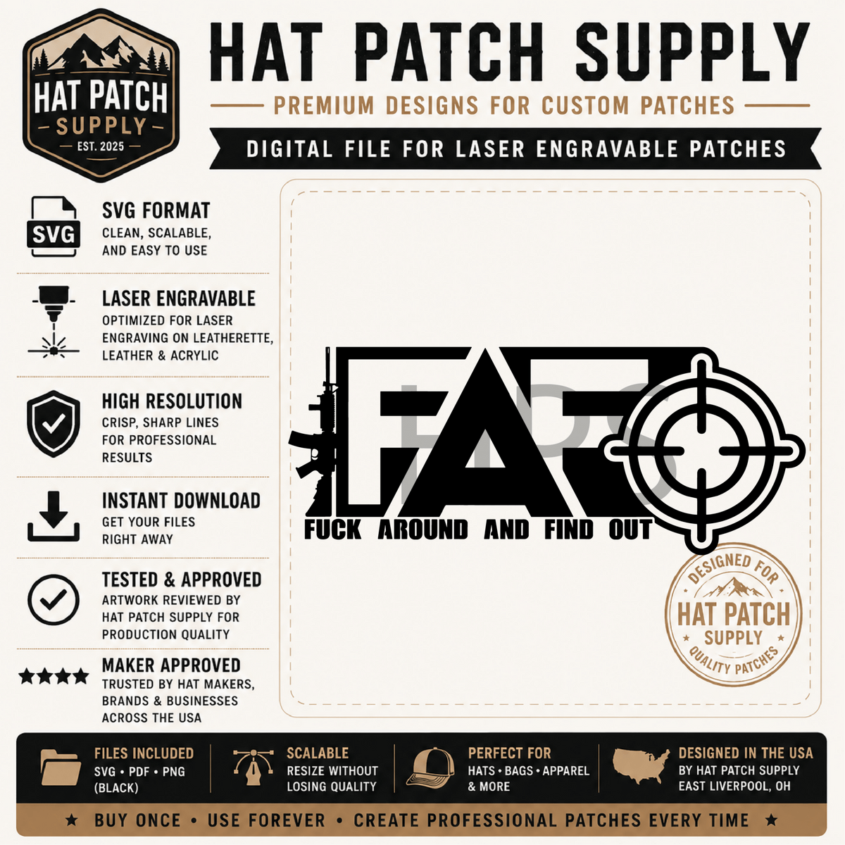 FAFO Hat Patch Bundle | 4 Bold Designs | Digital Files for Laser Engraving - LoneStar Adhesive