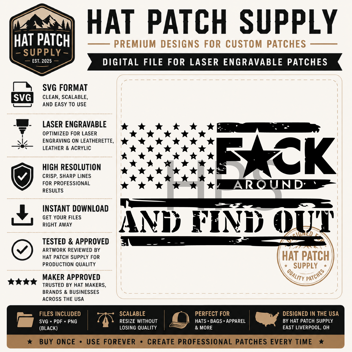 FAFO Hat Patch Bundle | 4 Bold Designs | Digital Files for Laser Engraving - LoneStar Adhesive