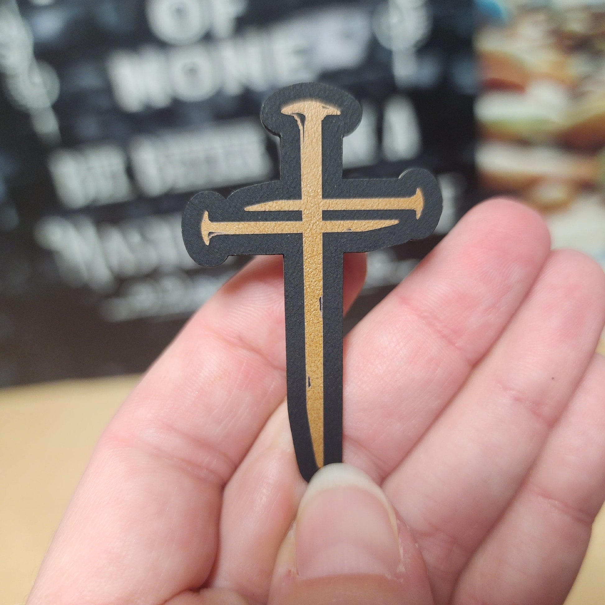 Faith Cross Nails Engraved Leatherette Hat Patch - MR01 - LoneStar Adhesive