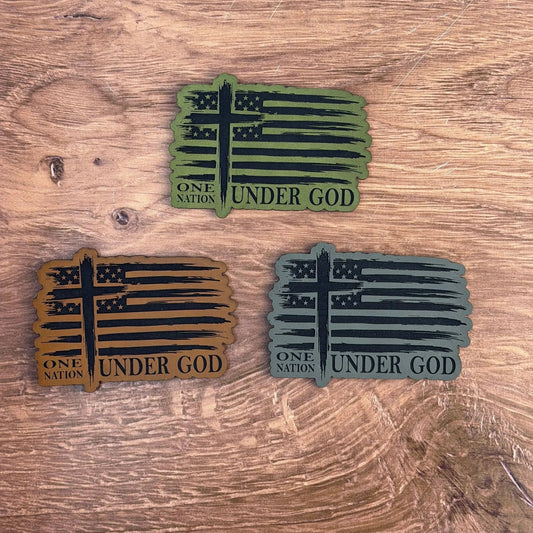 Faith & Freedom – One Nation Patch – Laser Engraved Leather Patch - LoneStar Adhesive