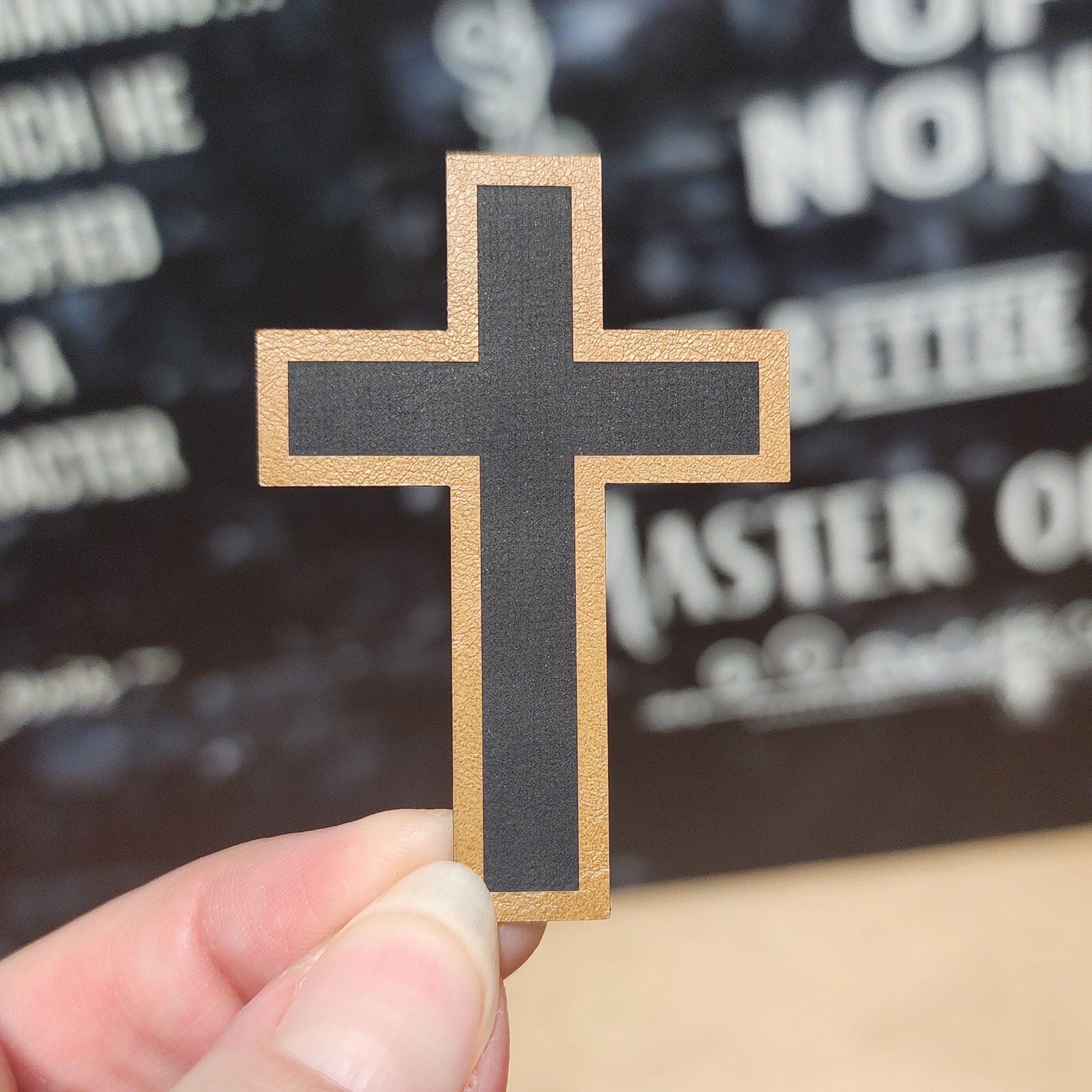 Faith Symbol Cross Design (Saddle Tan) Engraved Leatherette Hat Patch - MR01 - LoneStar Adhesive