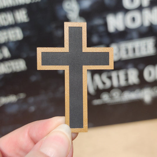 Faith Symbol Cross Design (Saddle Tan) Engraved Leatherette Hat Patch - MR01 - LoneStar Adhesive