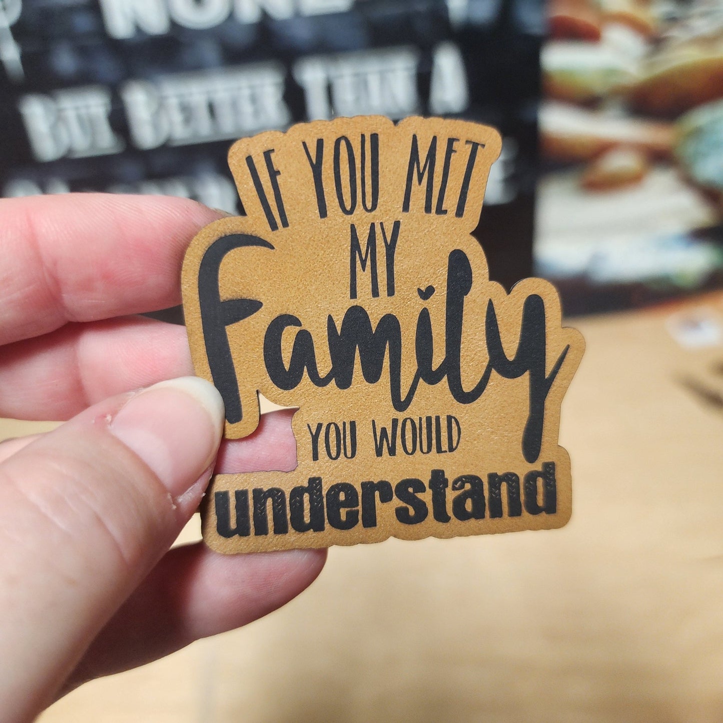 Family Dynamics (Saddle Tan) Engraved Leatherette Hat Patch - MR01 - LoneStar Adhesive