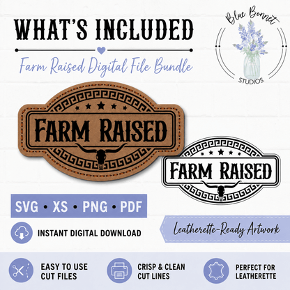 Farm Raised Leatherette Hat Patch Digital File | Easy-Cut SVG, XCS, PNG & PDF - LoneStar Adhesive