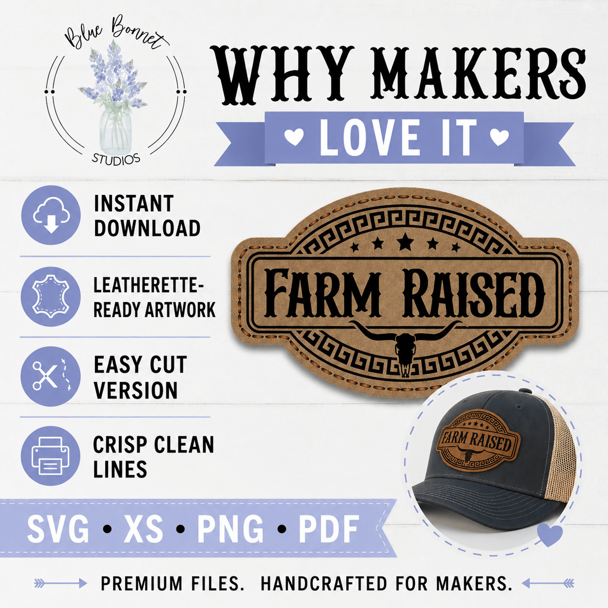 Farm Raised Leatherette Hat Patch Digital File | Easy-Cut SVG, XCS, PNG & PDF - LoneStar Adhesive