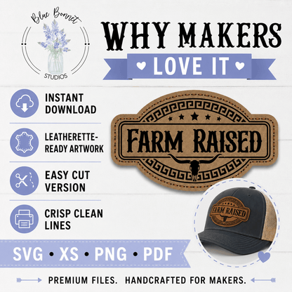Farm Raised Leatherette Hat Patch Digital File | Easy-Cut SVG, XCS, PNG & PDF - LoneStar Adhesive