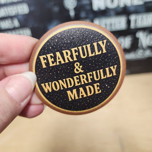 Fearfully and Wonderfully Made UV Printed Leatherette Hat Patch - MR01 - LoneStar Adhesive